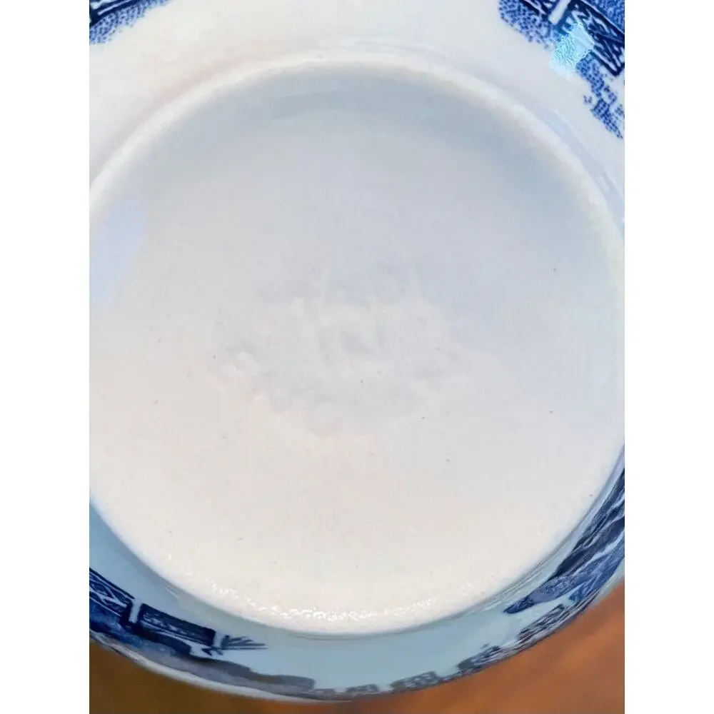 Vintage Johnson Bros. Willow Chinoiserie Teacup & Saucer, Blue, White, Set of 7
